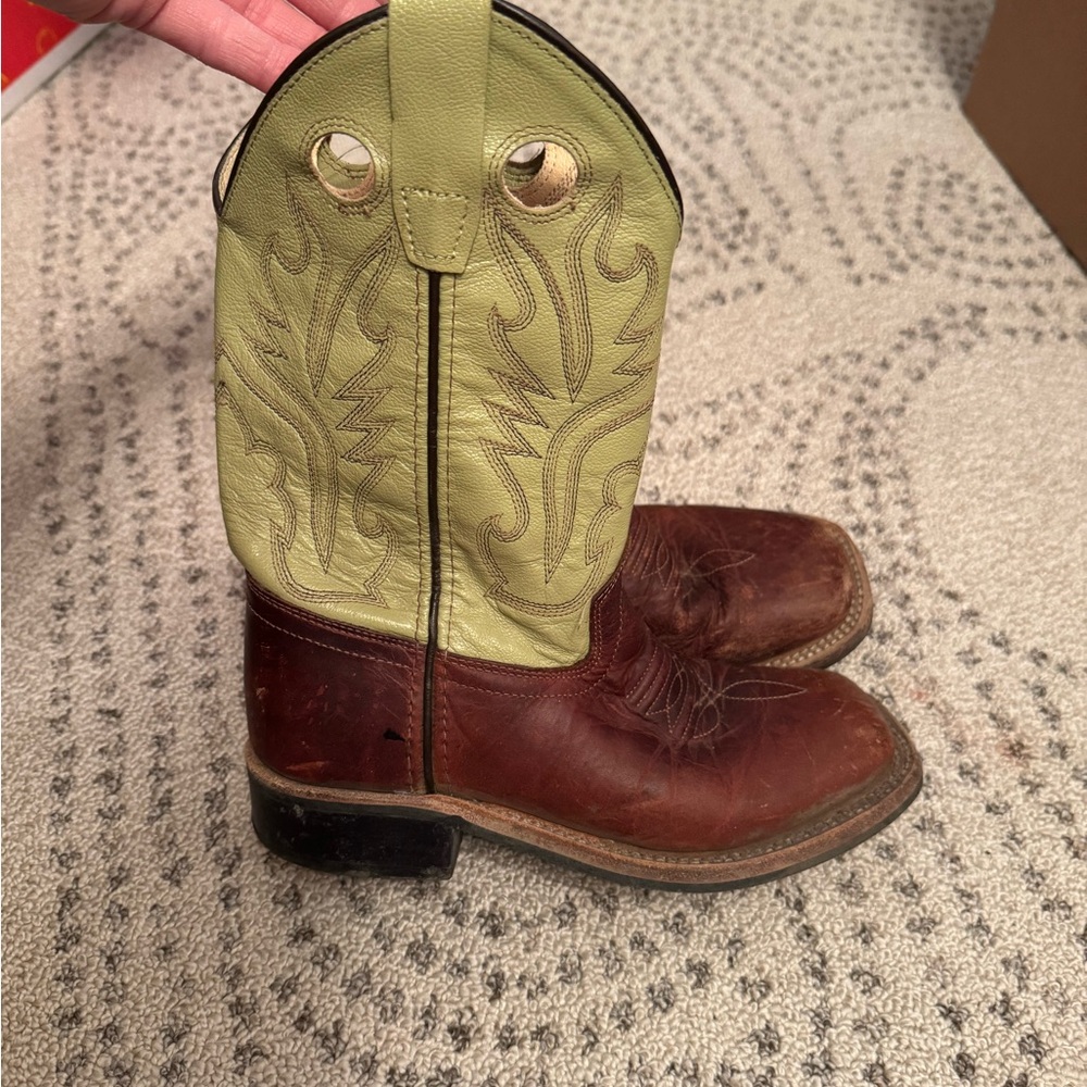 Old West Kids Boots - Brown and Light Green